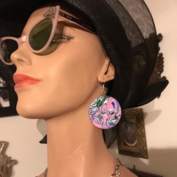 Gorgeous Colorful Acrylic Paint Poured On Both Sides Earrings! - Picture 5 of 6